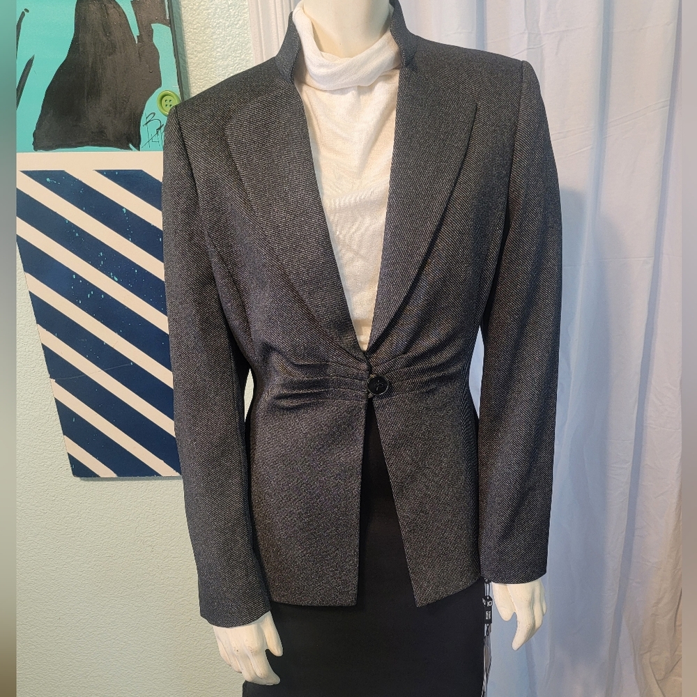 TAHARI Arthur S Levine Jeremy Gathered Waist Blazer Size 10 NWT Black Blend
